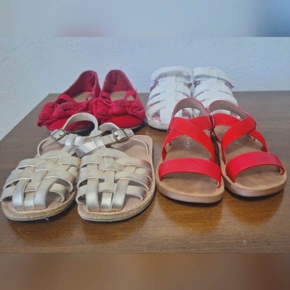 Lot Of 4 Red White Gold Toddler Baby Girls Sandals Shoes Size 7 - Picture 3 of 5